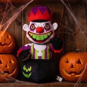 FIESTA Halloween Evil Clown Plush Jack-in-the-Box Style Creepy Decor 18"